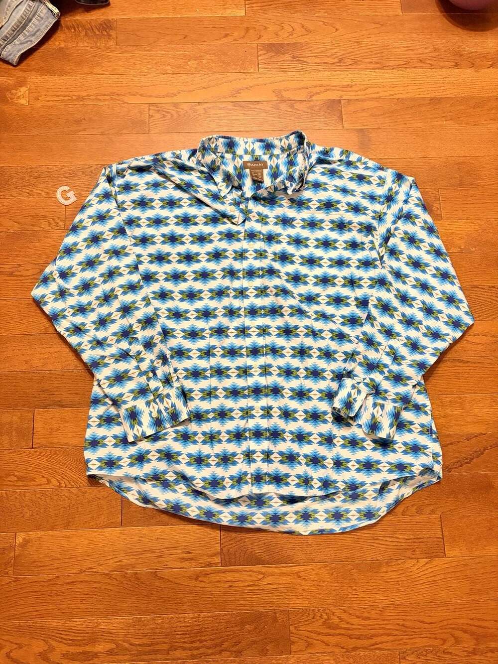 Ariat Long Sleeve Button Down Shirt Size 3XL Blue Geometric Western
